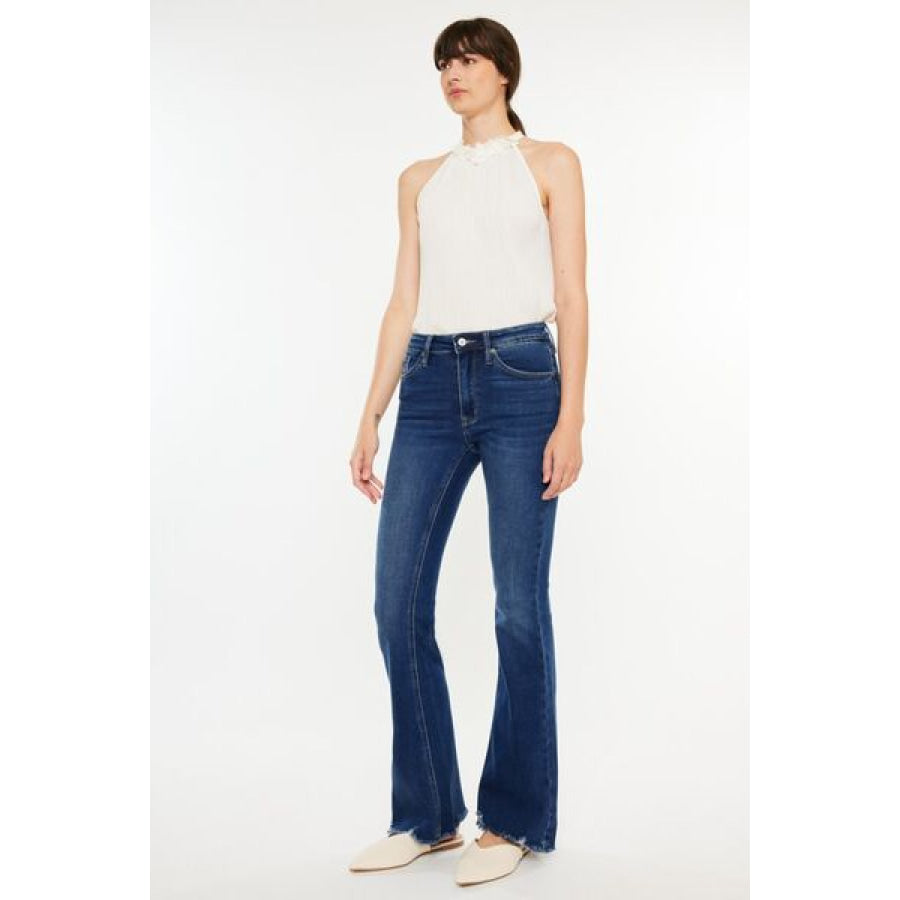 Kancan Cat’s Whiskers Raw Hem Flare Jeans Apparel and Accessories