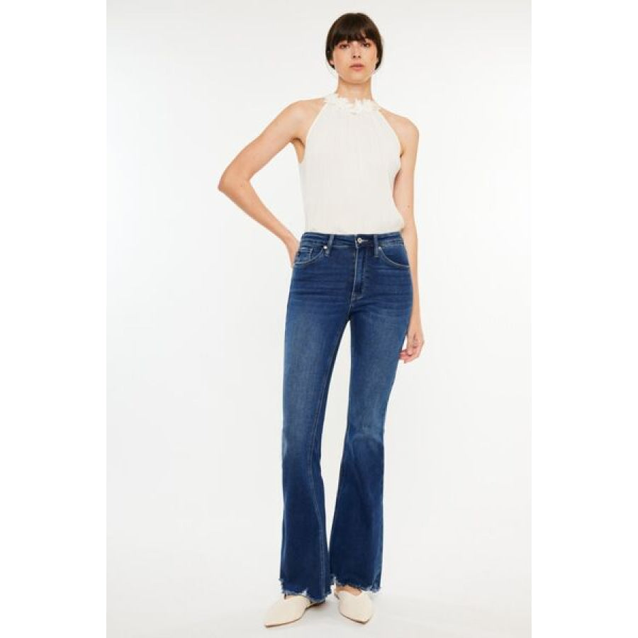 Kancan Cat’s Whiskers Raw Hem Flare Jeans Apparel and Accessories