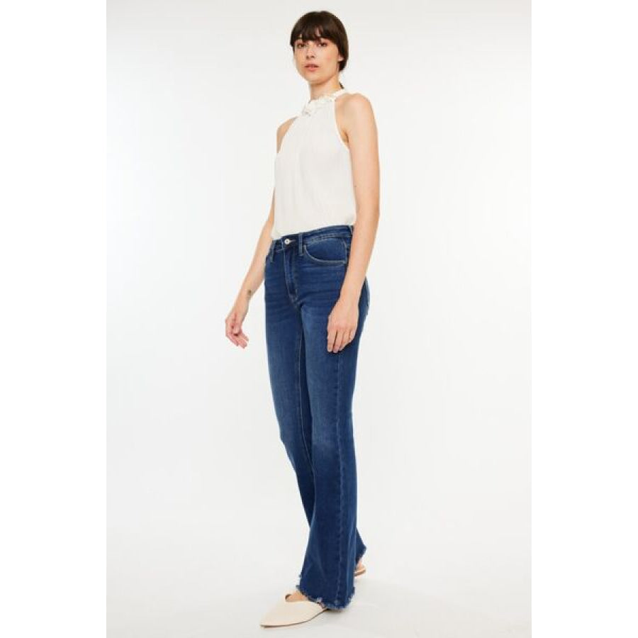 Kancan Cat’s Whiskers Raw Hem Flare Jeans Apparel and Accessories