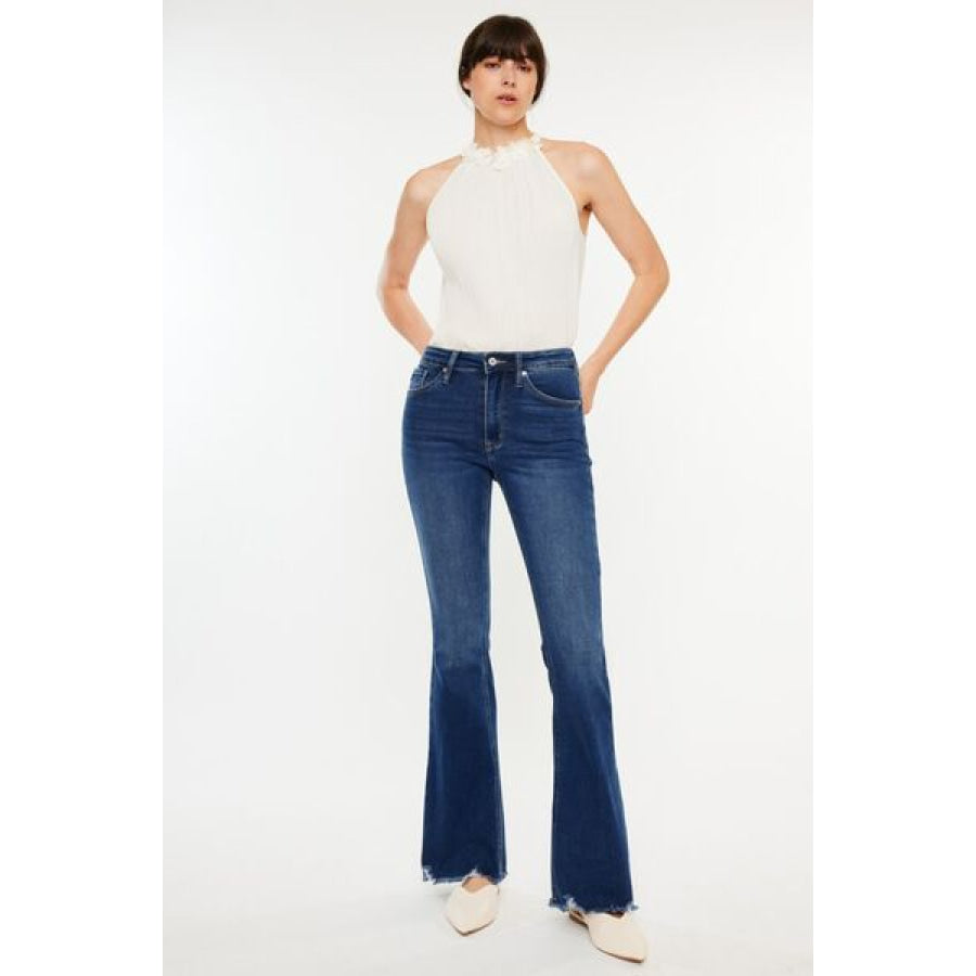 Kancan Cat’s Whiskers Raw Hem Flare Jeans Apparel and Accessories