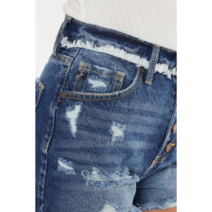 Kancan Distressed Button Fly Denim Shorts Apparel and Accessories