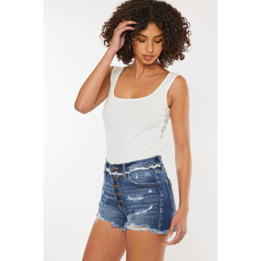 Kancan Distressed Button Fly Denim Shorts Apparel and Accessories