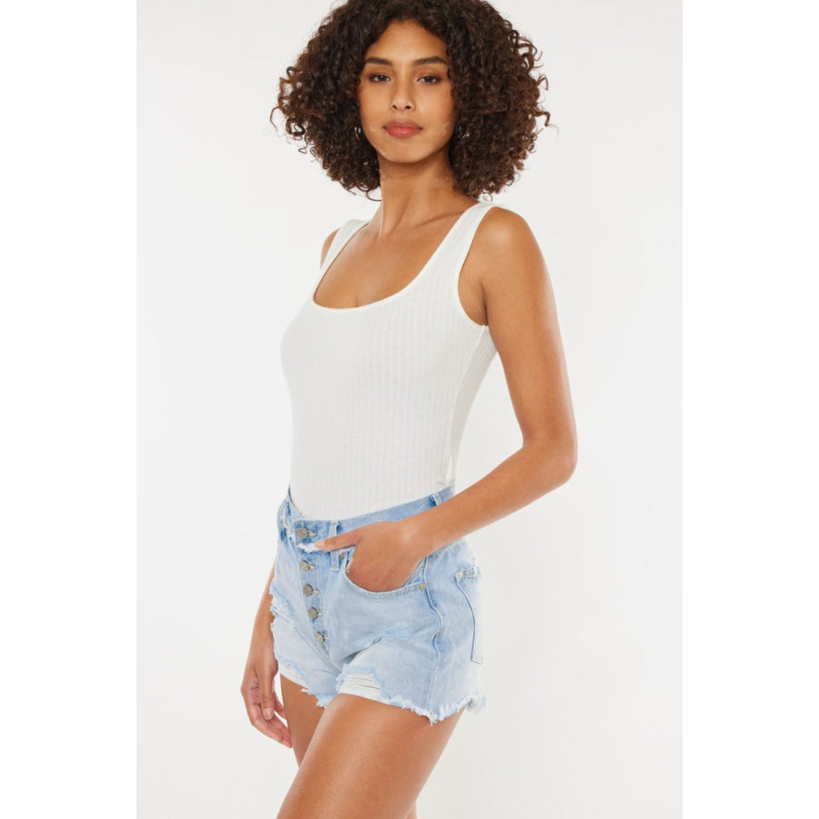 Kancan Distressed Button Fly Denim Shorts Apparel and Accessories