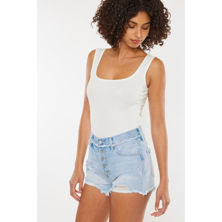 Kancan Distressed Button Fly Denim Shorts Apparel and Accessories