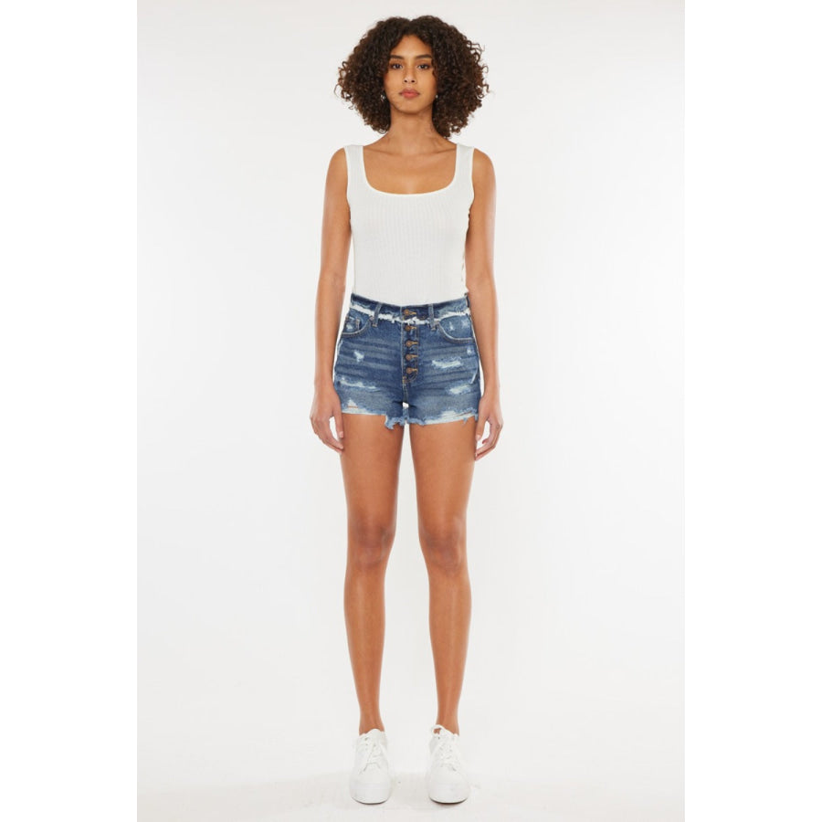 Kancan Distressed Button Fly Denim Shorts Apparel and Accessories