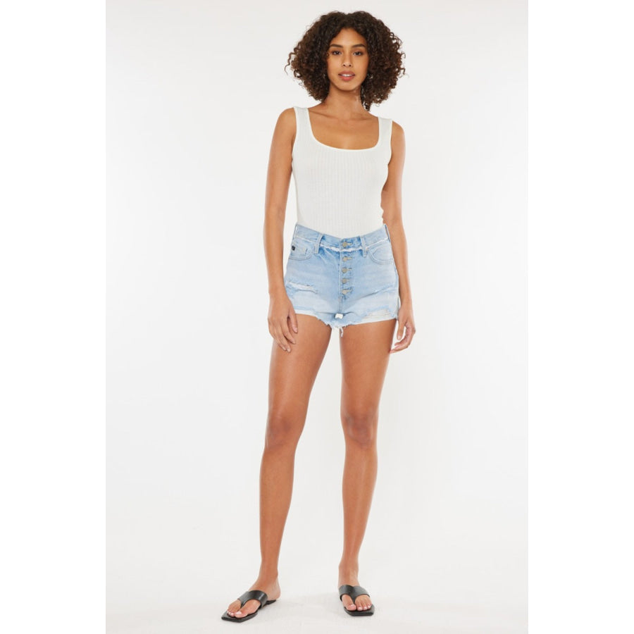 Kancan Distressed Button Fly Denim Shorts Apparel and Accessories