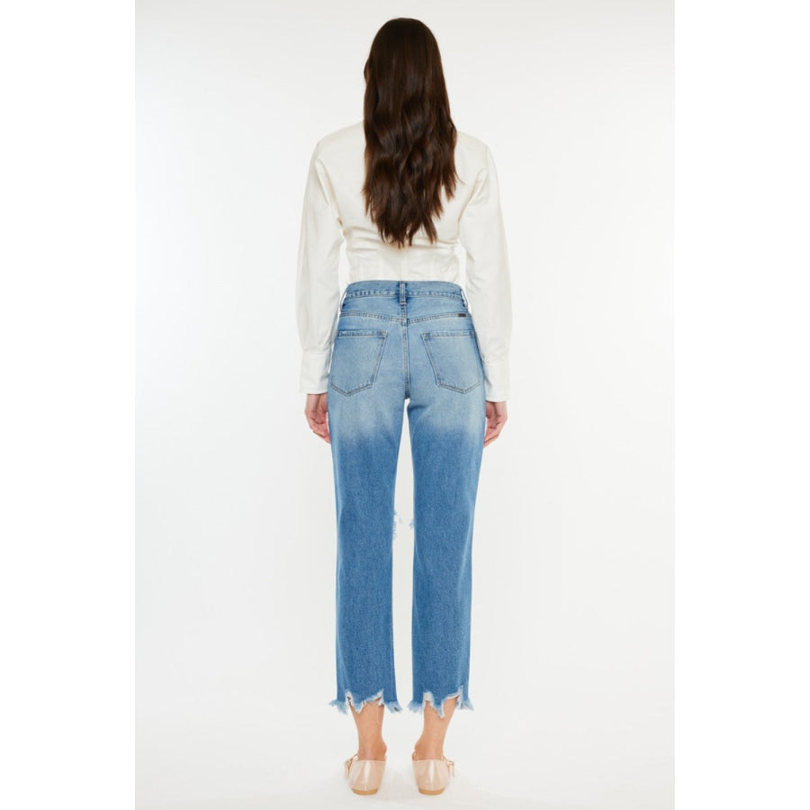 Kancan Distressed Frayed Hem Cropped Jeans Apparel and Accessories