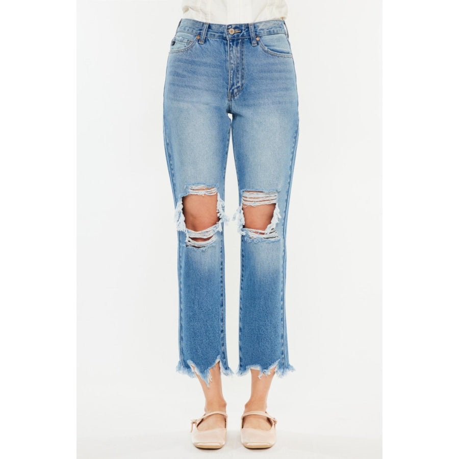 Kancan Distressed Frayed Hem Cropped Jeans Apparel and Accessories