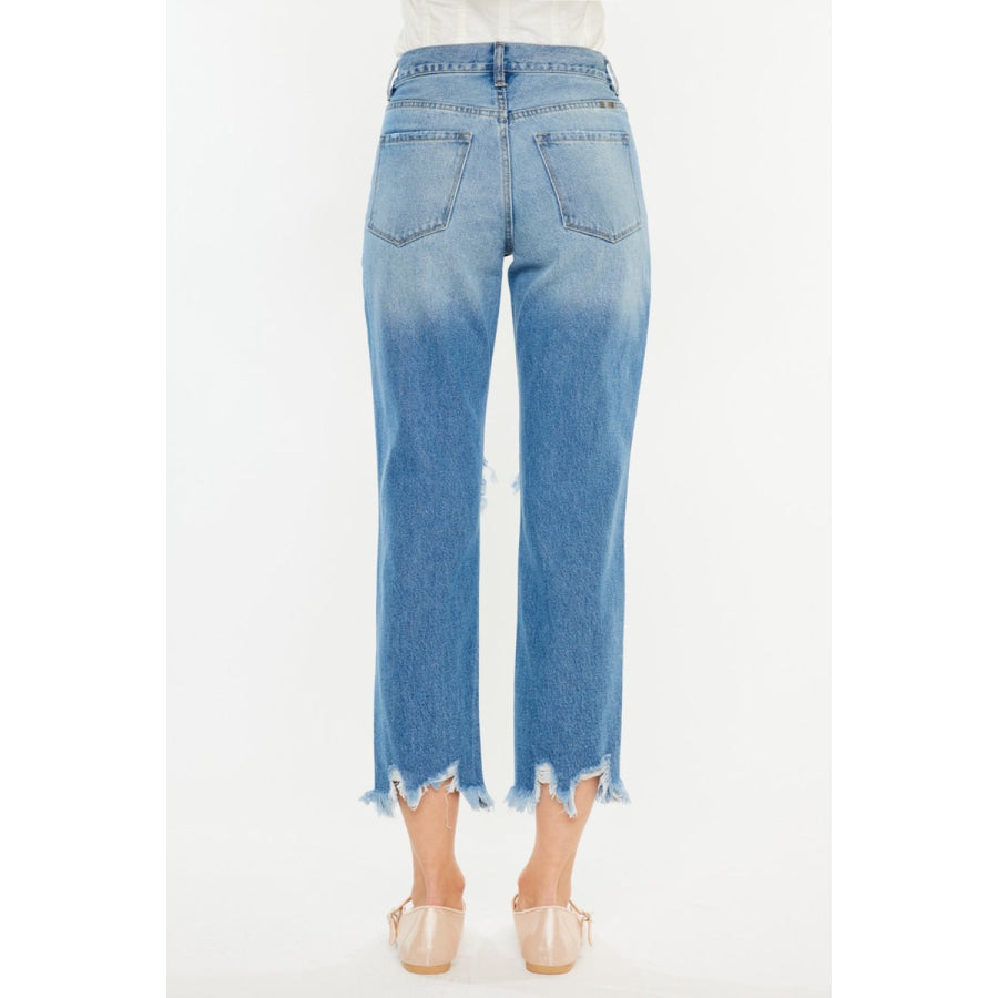 Kancan Distressed Frayed Hem Cropped Jeans Apparel and Accessories