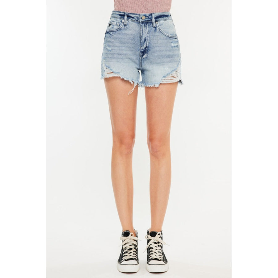 Kancan Distressed High Waist Denim Shorts with Pockets Apparel and Accessories