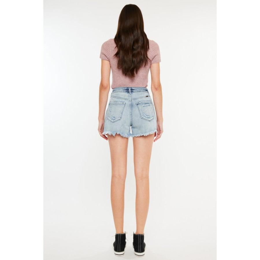 Kancan Distressed High Waist Denim Shorts with Pockets Apparel and Accessories