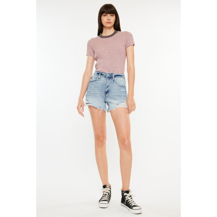 Kancan Distressed High Waist Denim Shorts with Pockets Medium / 1 Apparel and Accessories