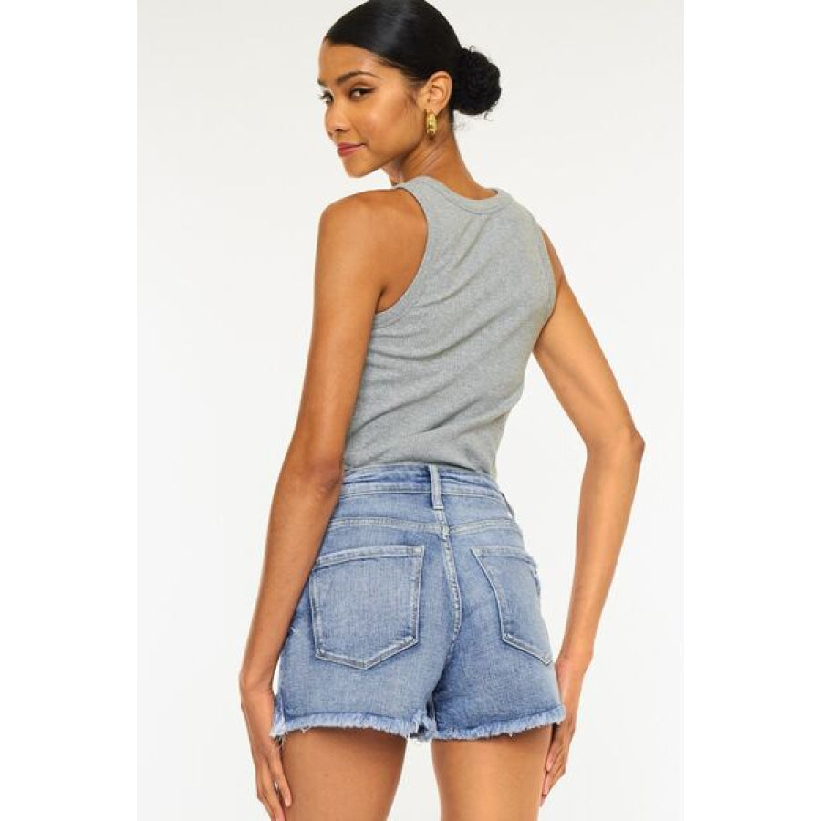 Kancan Distressed Raw Hem Denim Shorts Apparel and Accessories