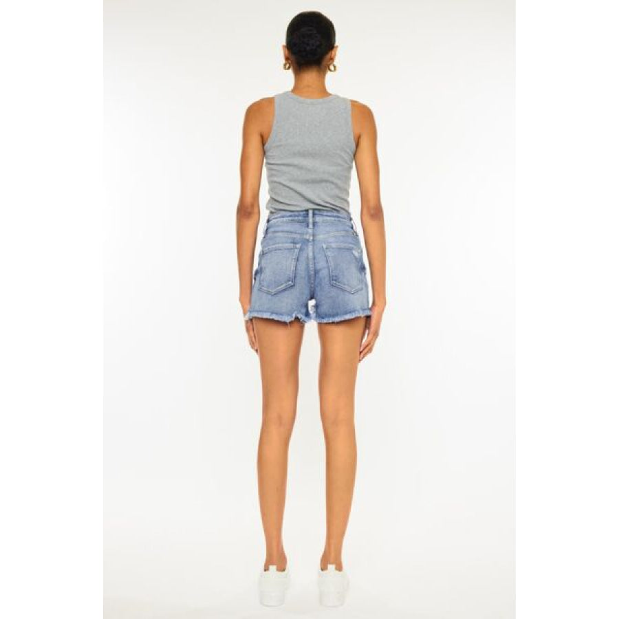 Kancan Distressed Raw Hem Denim Shorts Apparel and Accessories