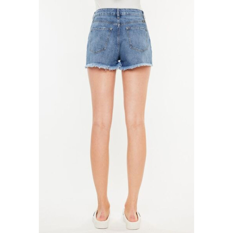 Kancan Distressed Raw Hem High Waist Denim Shorts Apparel and Accessories