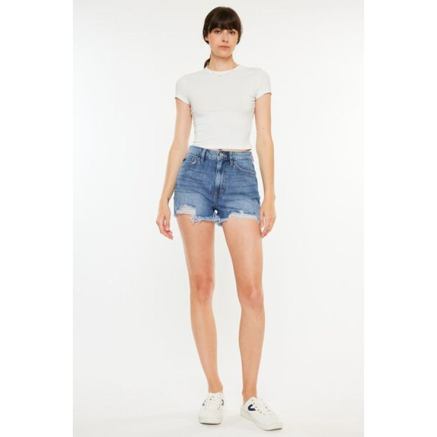 Kancan Distressed Raw Hem High Waist Denim Shorts MED / 0(23) Apparel and Accessories