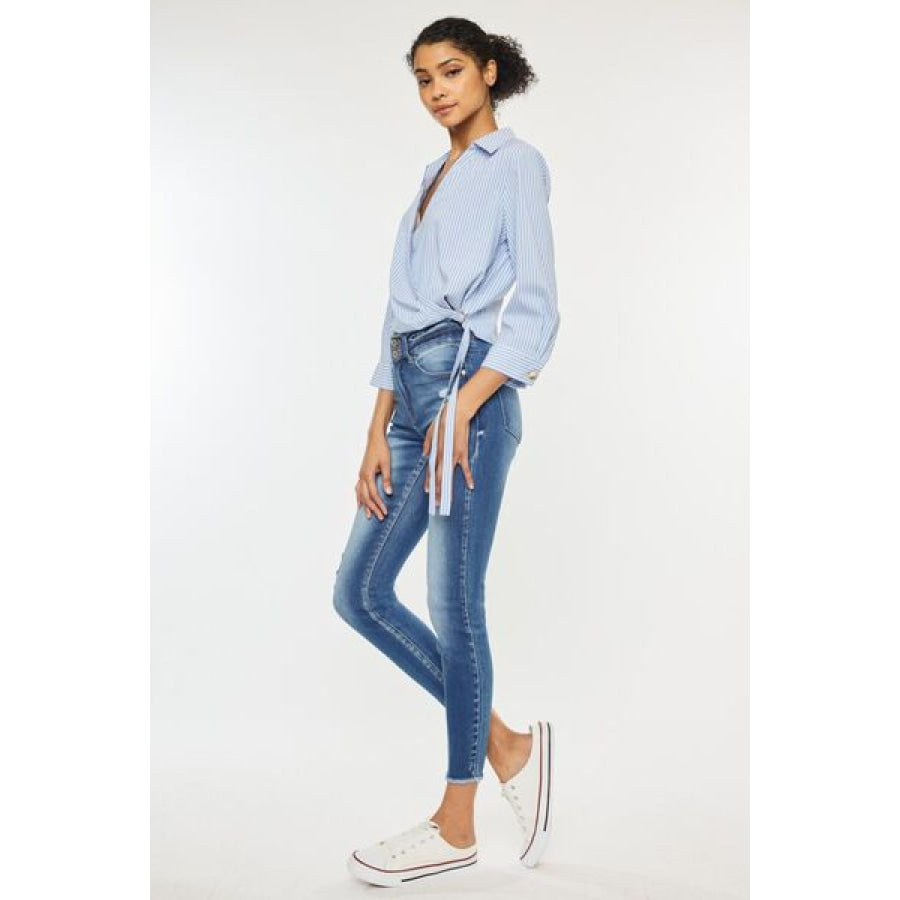 Kancan Distressed Raw Hem High Waist Jeans Apparel and Accessories