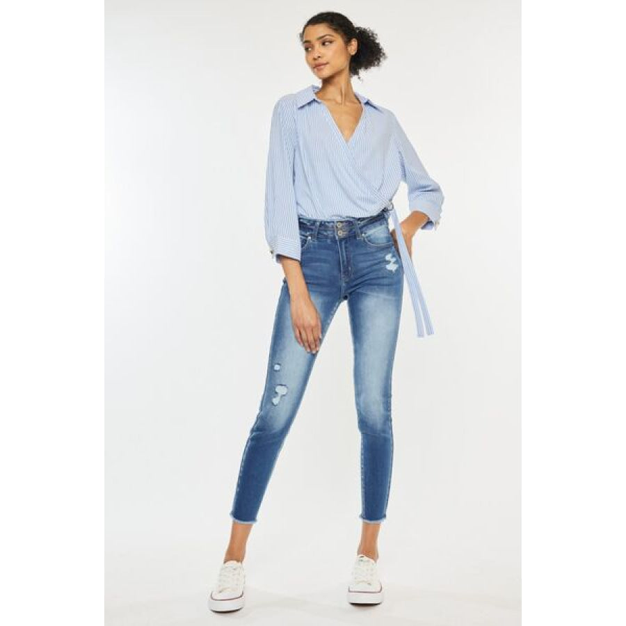 Kancan Distressed Raw Hem High Waist Jeans Apparel and Accessories