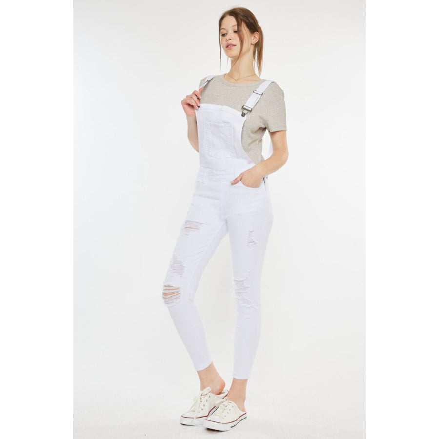 Kancan Distressed Skinny Denim Overalls White / XS Apparel and Accessories