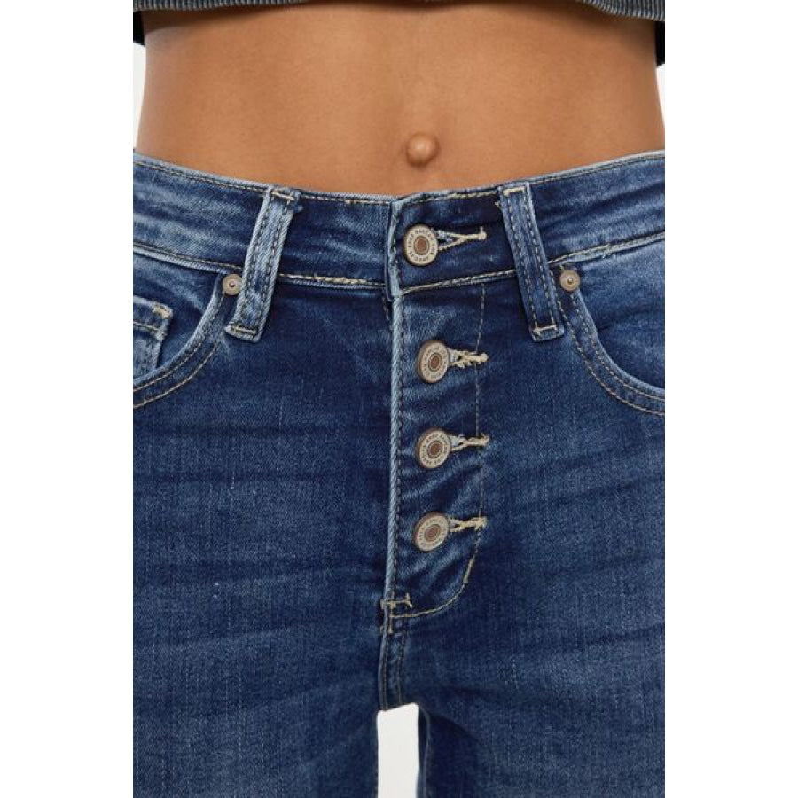 Kancan Full Size Cat’s Whiskers Button Fly Denim Shorts Apparel and Accessories