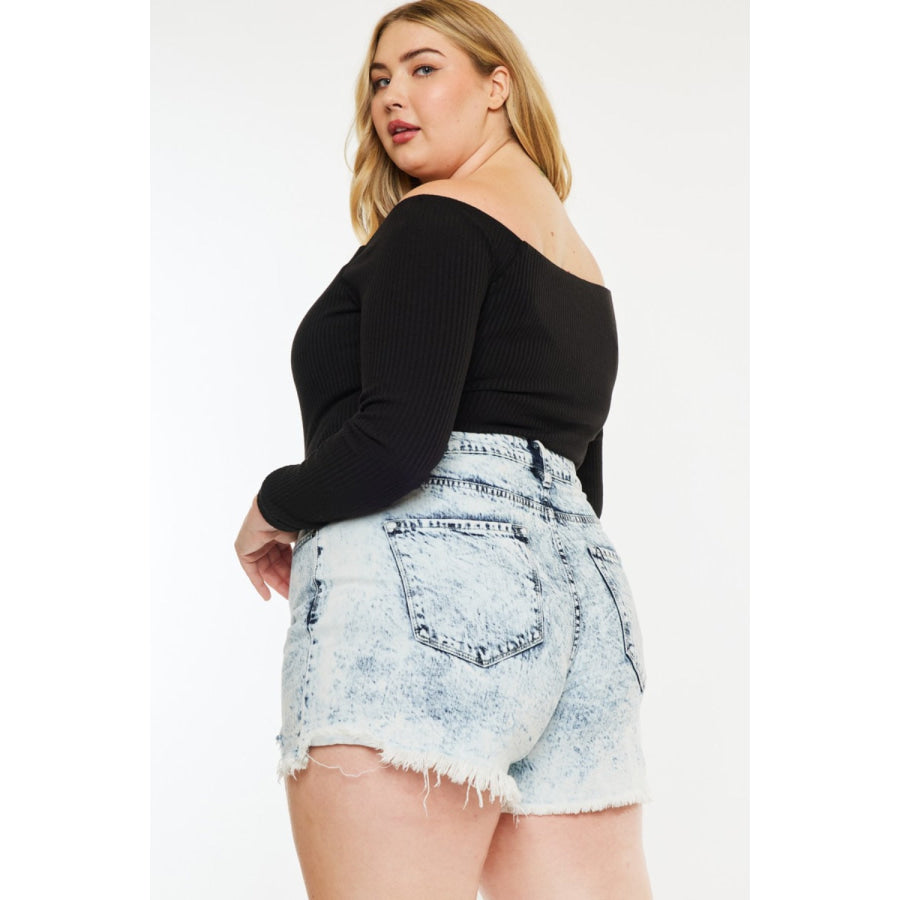 Kancan Full Size Distressed High Waist Denim Shorts Apparel and Accessories