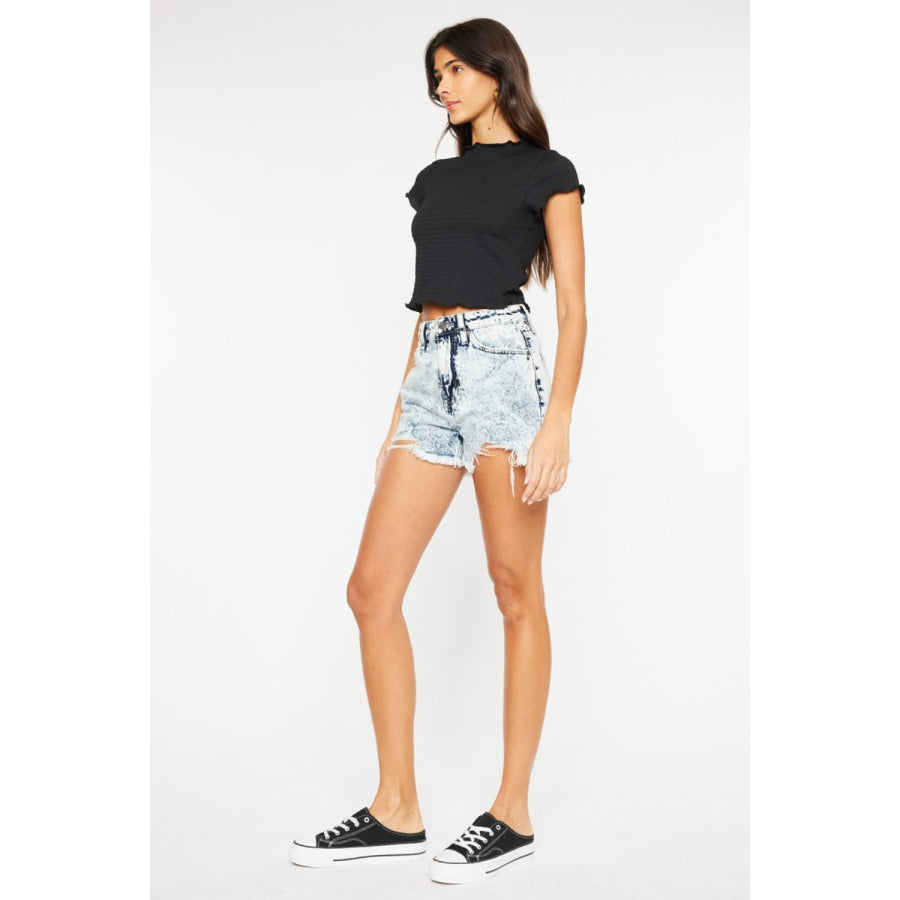 Kancan Full Size Distressed High Waist Denim Shorts Apparel and Accessories
