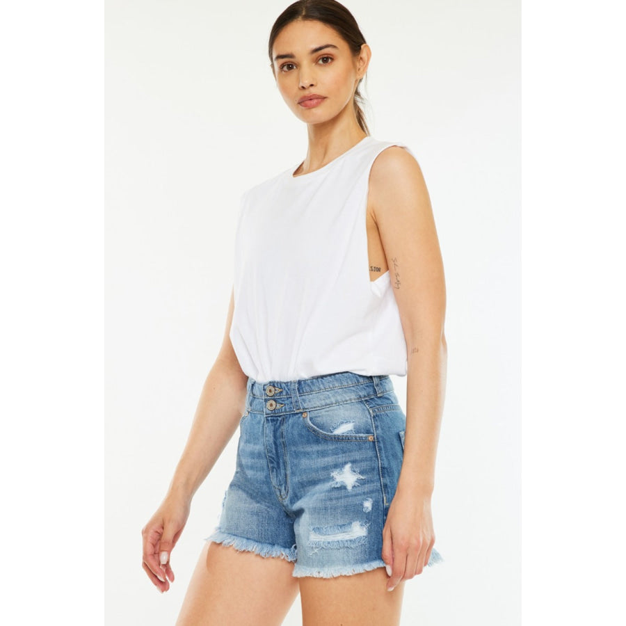 Kancan Full Size High Rise Raw Hem Denim Shorts Apparel and Accessories