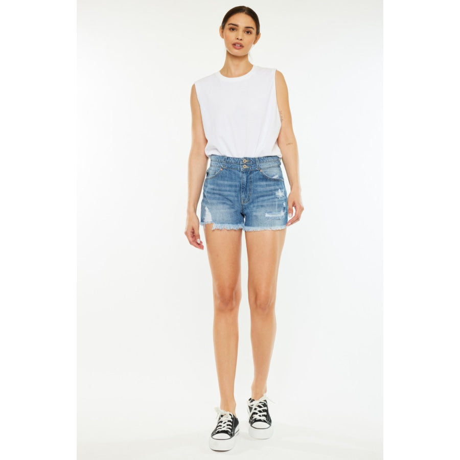 Kancan Full Size High Rise Raw Hem Denim Shorts Apparel and Accessories