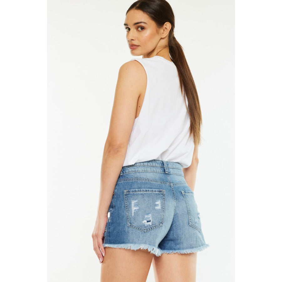 Kancan Full Size High Rise Raw Hem Denim Shorts Apparel and Accessories