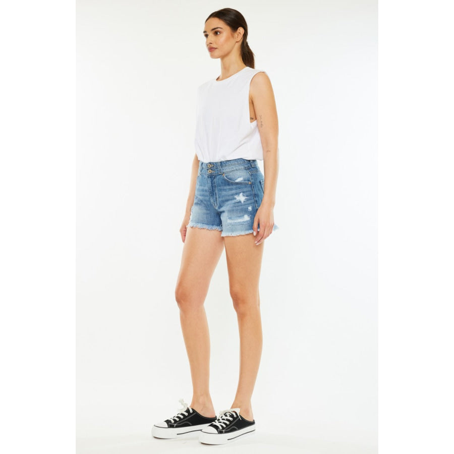 Kancan Full Size High Rise Raw Hem Denim Shorts Apparel and Accessories