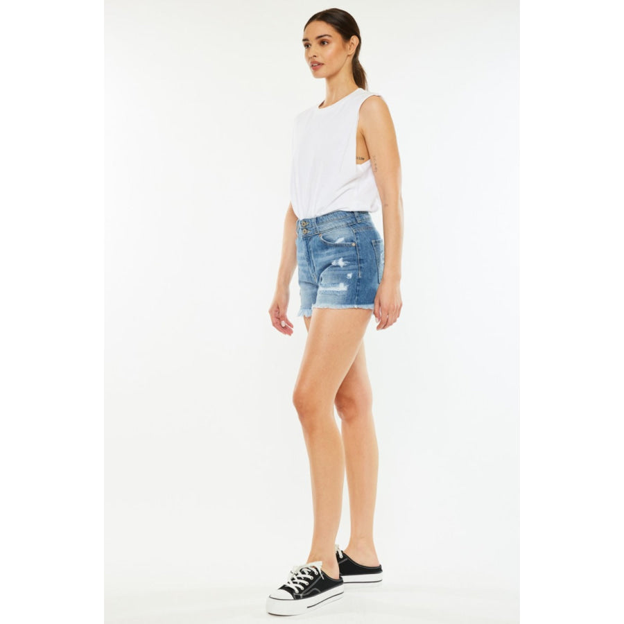 Kancan Full Size High Rise Raw Hem Denim Shorts Apparel and Accessories