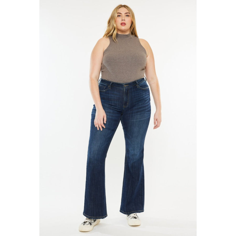 Kancan Full Size Mid Rise Flare Jeans Dark / 23 Apparel and Accessories