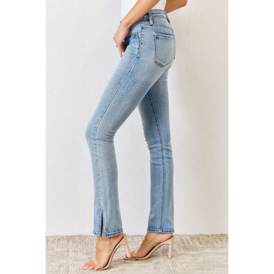 Kancan Full Size Mid Rise Y2K Slit Bootcut Jeans Apparel and Accessories