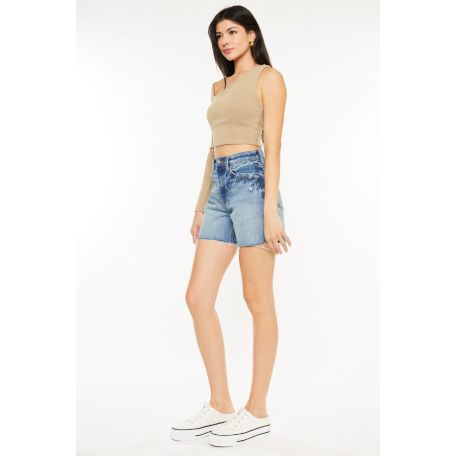 Kancan Full Size Raw Hem High Waist Denim Shorts Apparel and Accessories