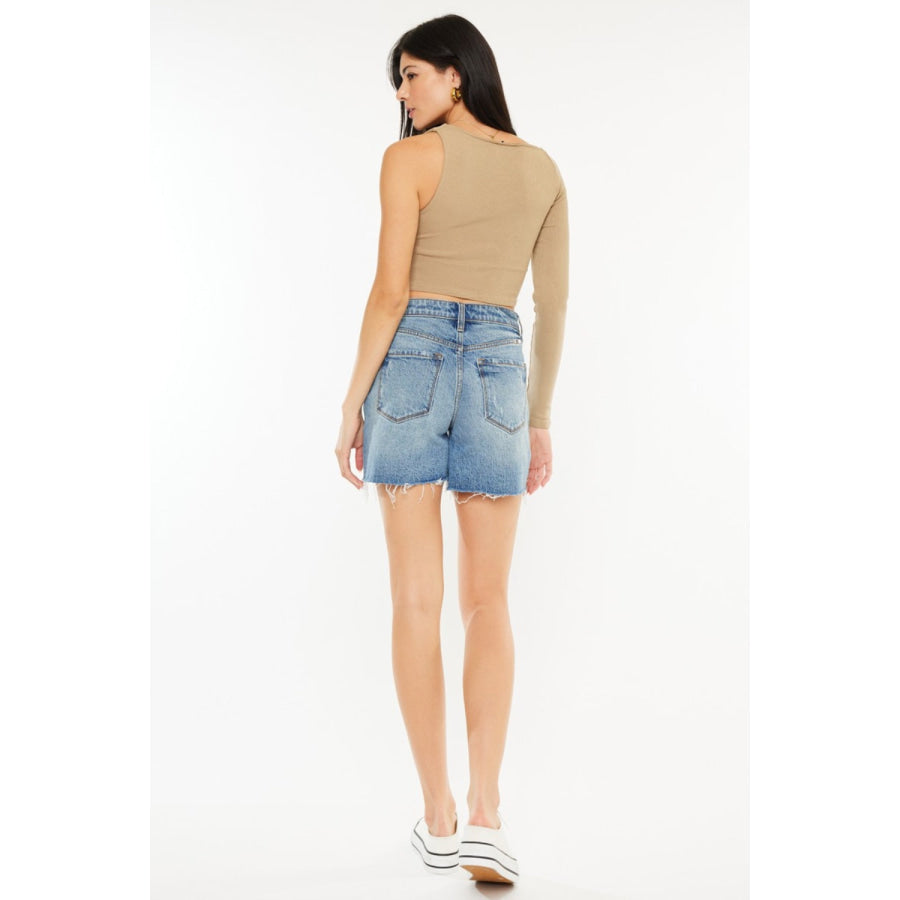 Kancan Full Size Raw Hem High Waist Denim Shorts Apparel and Accessories