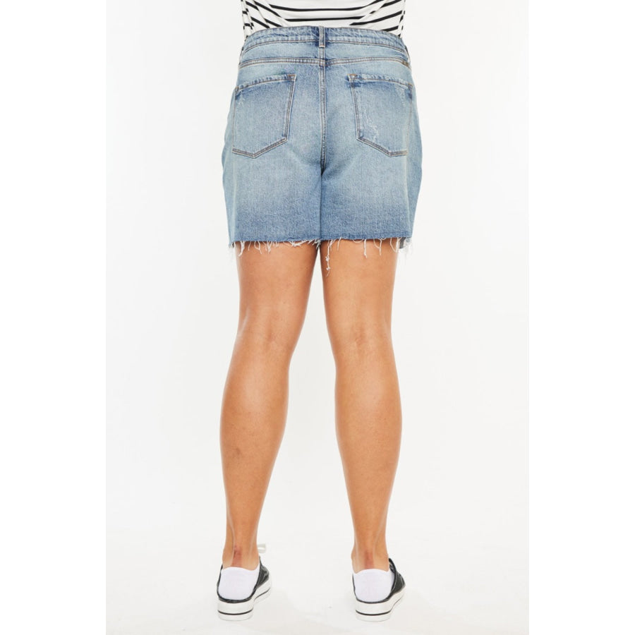 Kancan Full Size Raw Hem High Waist Denim Shorts Apparel and Accessories