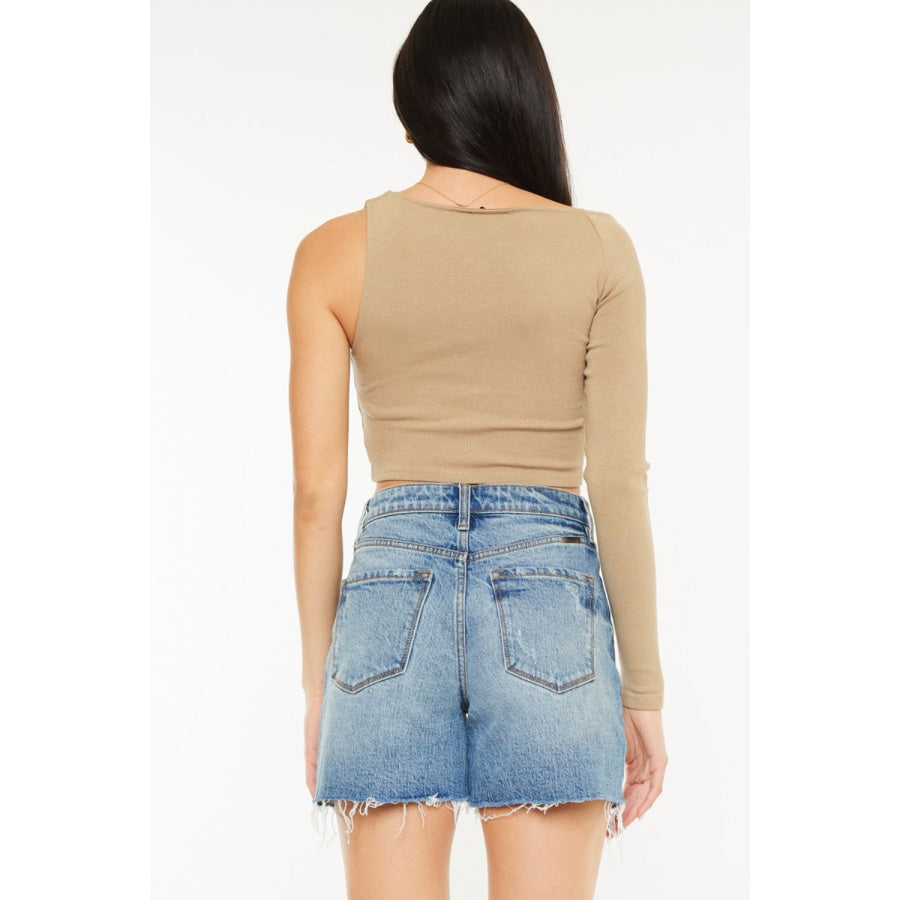 Kancan Full Size Raw Hem High Waist Denim Shorts Apparel and Accessories