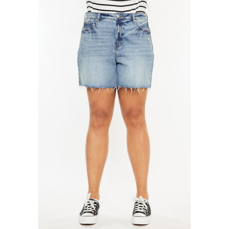 Kancan Full Size Raw Hem High Waist Denim Shorts Apparel and Accessories