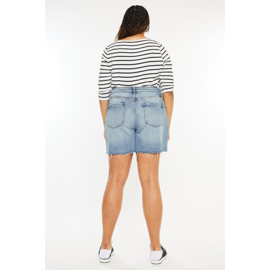 Kancan Full Size Raw Hem High Waist Denim Shorts Apparel and Accessories