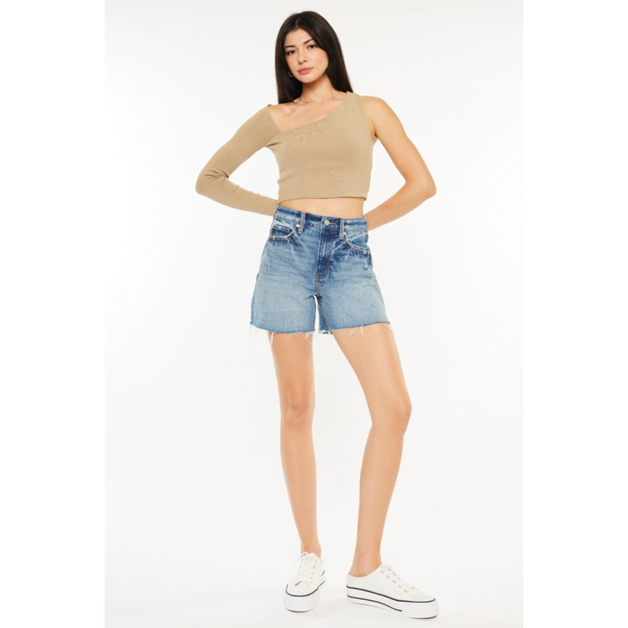 Kancan Full Size Raw Hem High Waist Denim Shorts Medium / 1 Apparel and Accessories