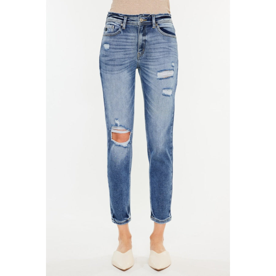 Kancan High Rise Distressed Mom Jeans Apparel and Accessories