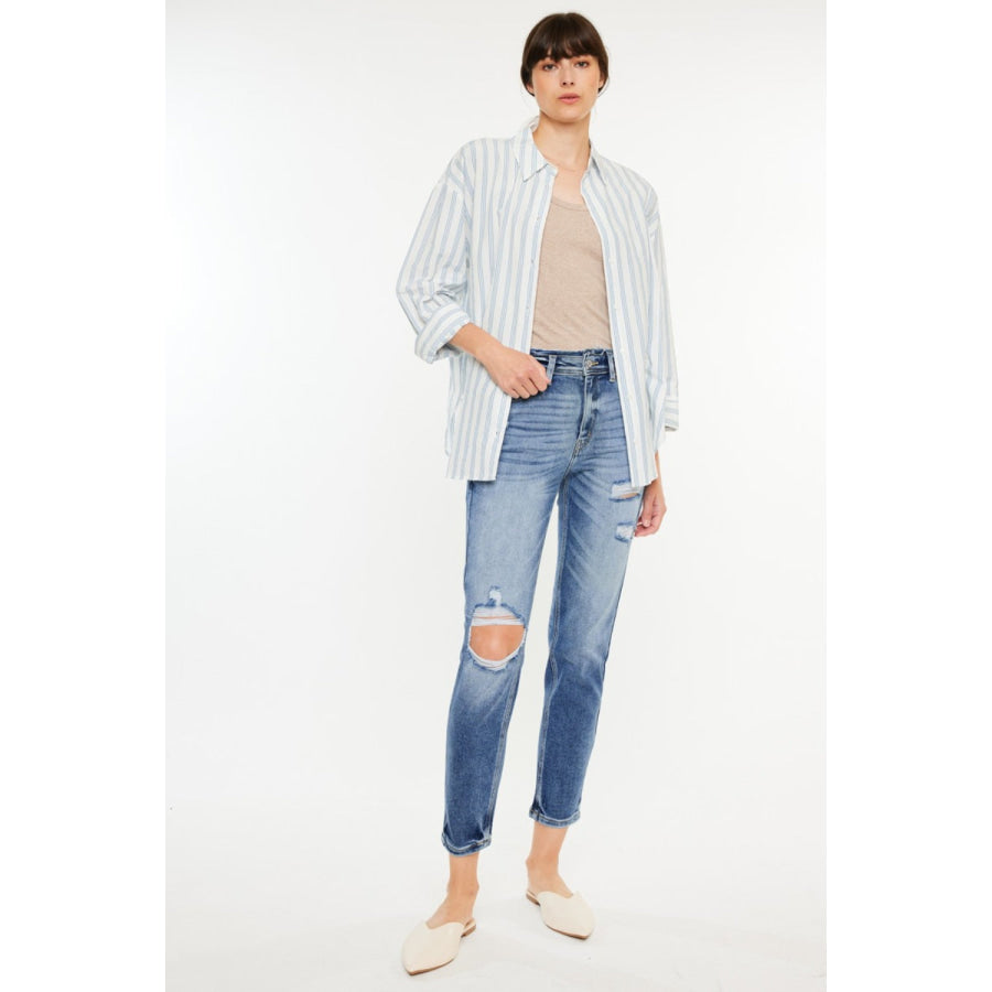 Kancan High Rise Distressed Mom Jeans Medium / Apparel and Accessories