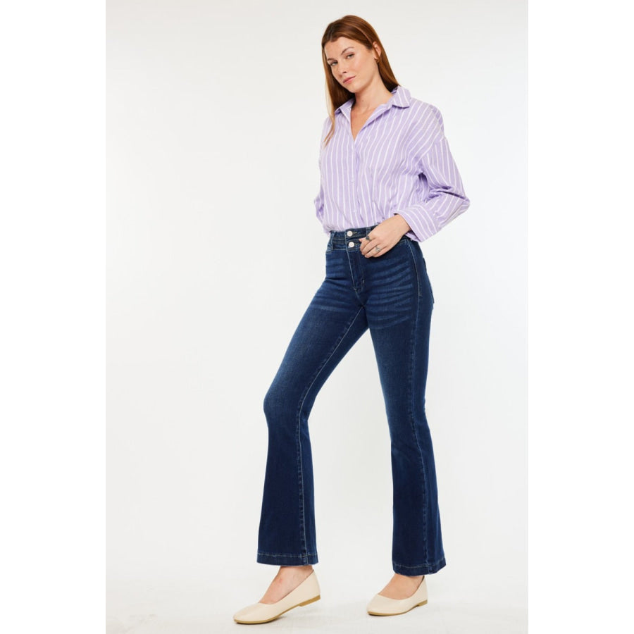 Kancan High Rise Double Waistband Flare Jeans Apparel and Accessories