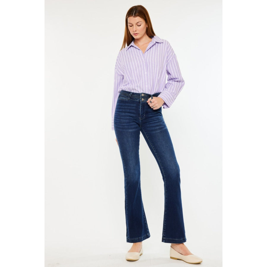 Kancan High Rise Double Waistband Flare Jeans Apparel and Accessories