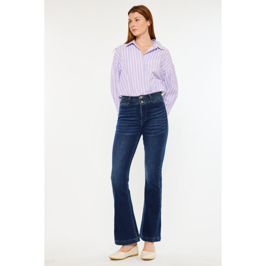 Kancan High Rise Double Waistband Flare Jeans Apparel and Accessories