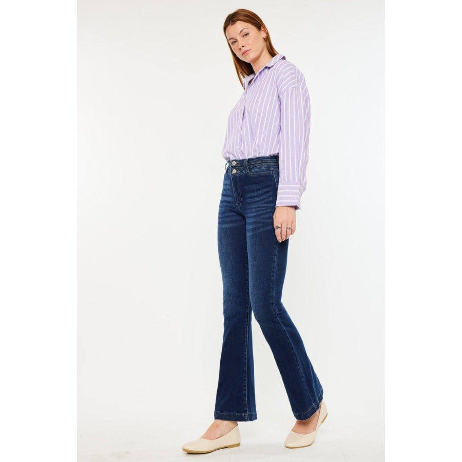 Kancan High Rise Double Waistband Flare Jeans Apparel and Accessories