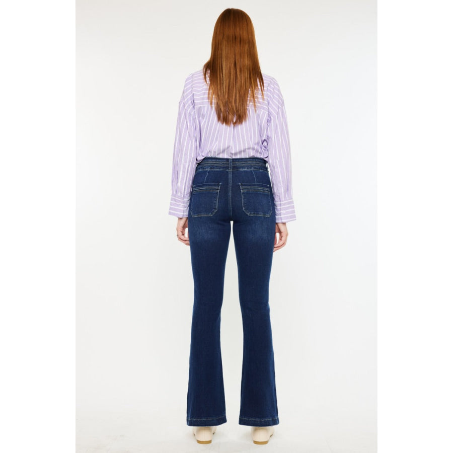 Kancan High Rise Double Waistband Flare Jeans Apparel and Accessories