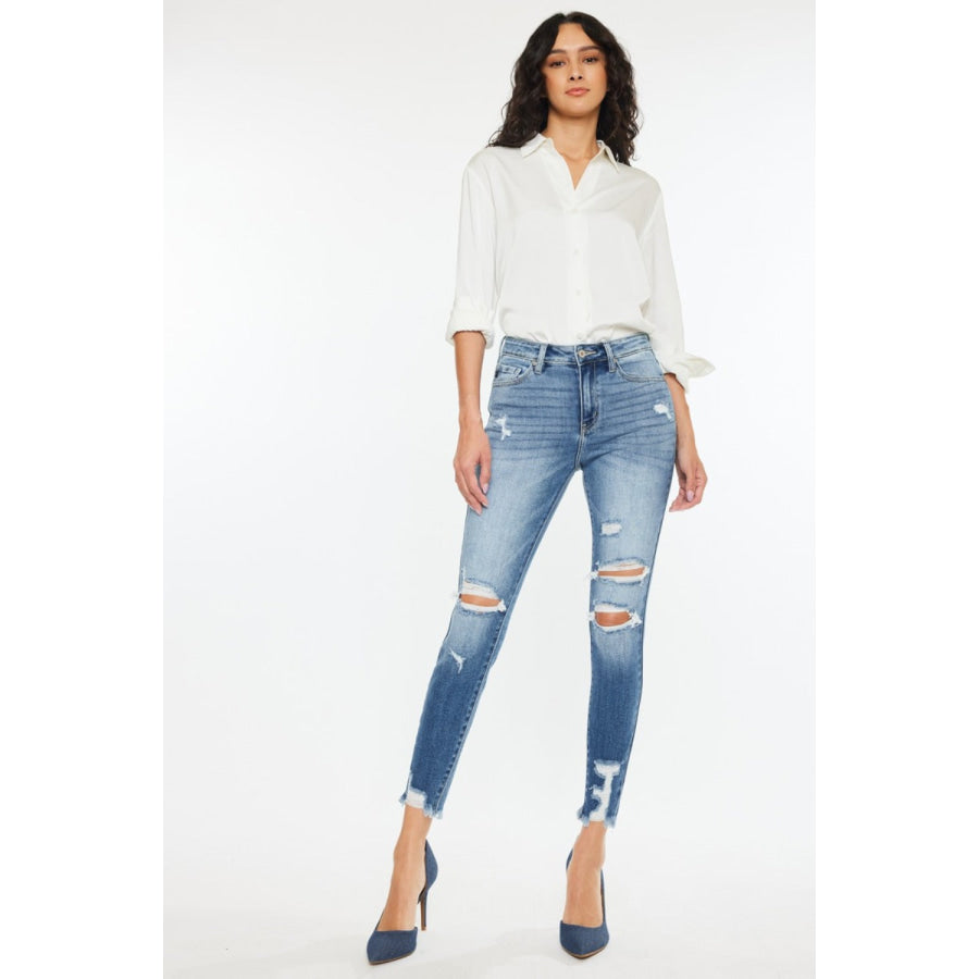 Kancan High Rise Frayed Ankle Skinny Jeans Apparel and Accessories