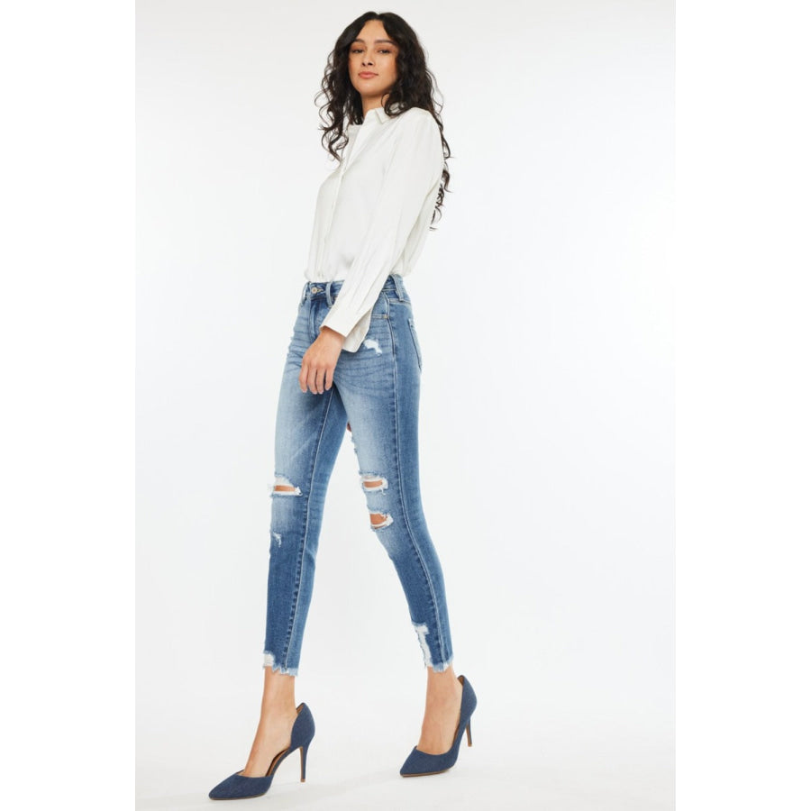 Kancan High Rise Frayed Ankle Skinny Jeans Apparel and Accessories