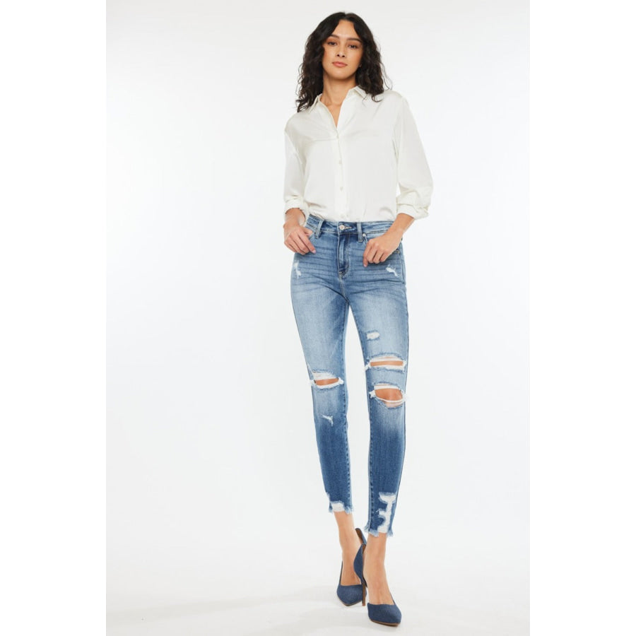 Kancan High Rise Frayed Ankle Skinny Jeans Apparel and Accessories